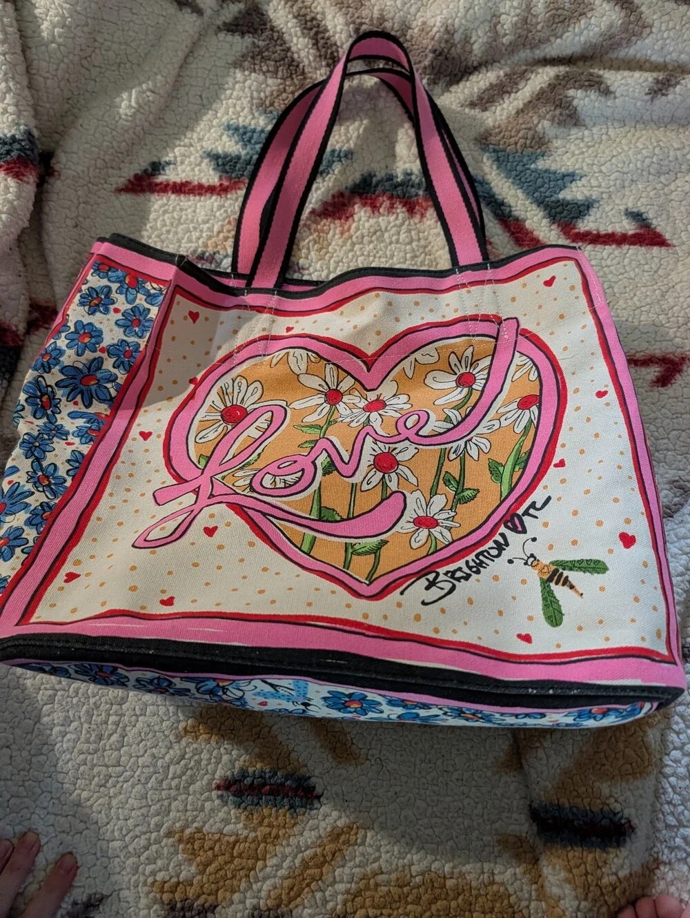 Brighton Love Graphic Pink Canvas Tote Bag & Small Pouch